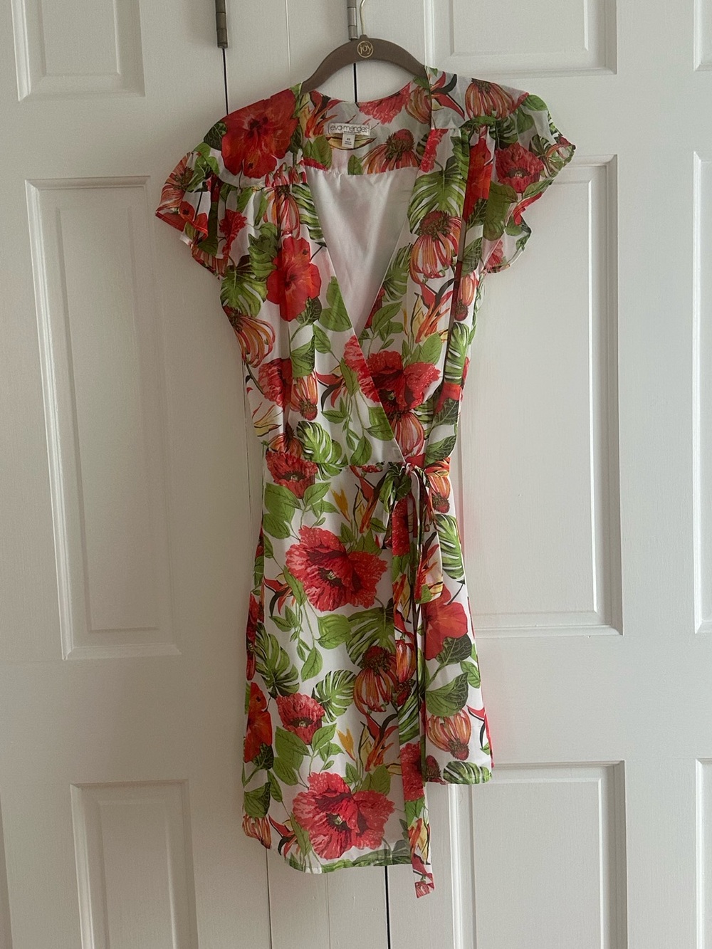 eva mendes for New York & Company Floral Wrap Mini Dress - Red & Green